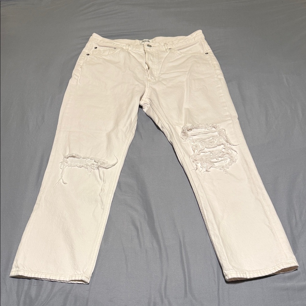 Agolde White Distressed Straight-Leg Jeans